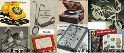 1971 Toys including  Malibu Barbie, Tumblestone Maker, Rocking Horse, Etch A Sketch, Game Of Operation, Phonograph / Record Player, Scooter, NFL Hockey Game, Hot Wheels, Battleship, Rebound, 