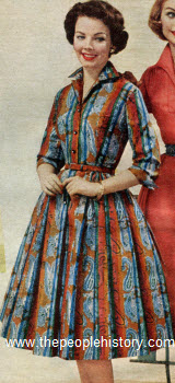 Stripe and Paisley Shirtwaist Dress 1958