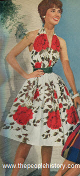 1959 Rose Pattern Halter Dress