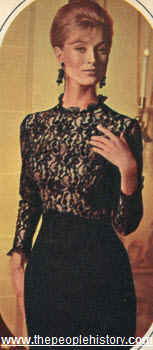 1965 Black Lace and Cotton Sheath Dress