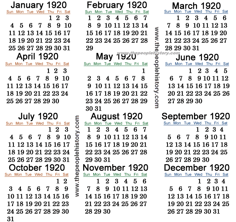 1920 Calendar