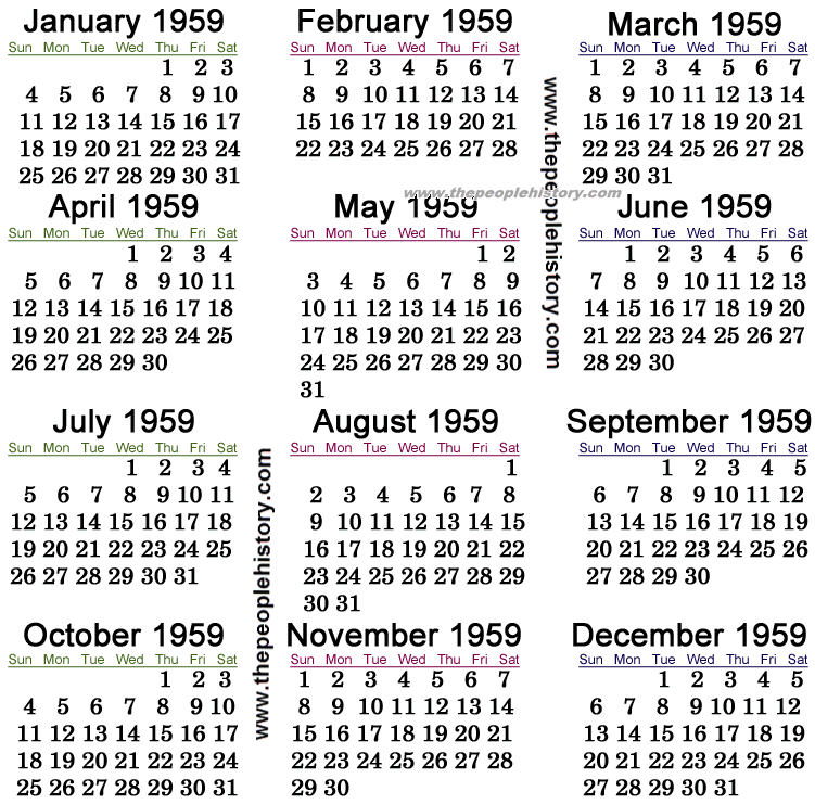1959 Calendar