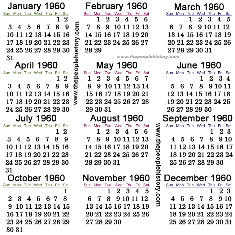 1960 Calendar
