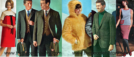 Fashion Clothing Examples From 1966 Maternity Dress, Four Piece Suit, Plush Parka, Olive Herringbone Sport Coat, Shell and Skirt Outfit 