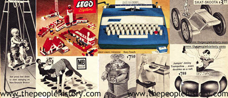 1966 Toys including Bouncin Bronco Swing, Lego Set, Twister Game, Child's Typewriter, Lost In Space Robot, Electric Chord Organ, Skata Skoota, Trampoline