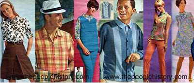 Fashion Clothing Examples From 1968 Shirt and Culottes, Plaid Sport Shirt, Maternity Separates, Paisley Top and Pants, Modified Tent Dress 