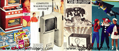 1969 Toys including  Electric Oven Toy, Walkie Talkie Set, Pan Am Cockpit, Short Wave Radio, Dress Up Costumes