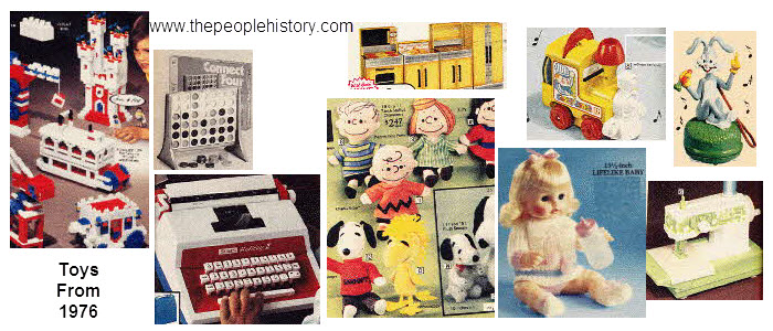 1976 Toys including   Roller Skates, Curious George, Transistor Radios, Hoppity Hops, Girls Dolls  