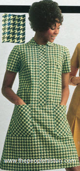 1969 Houndstooth Print Zip Dress