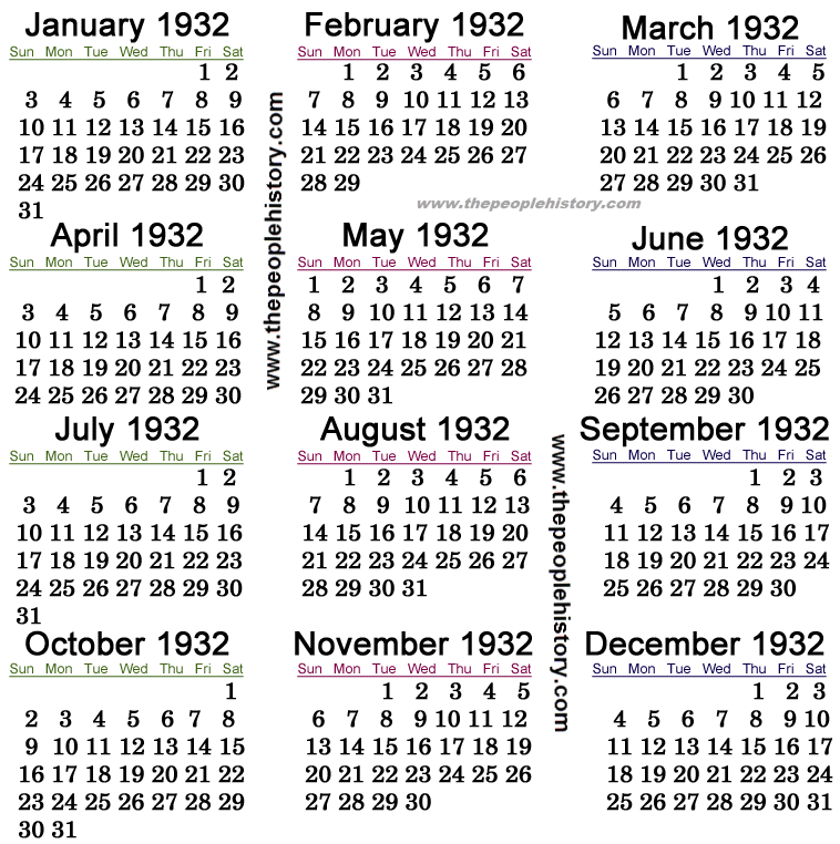 1932 Calendar