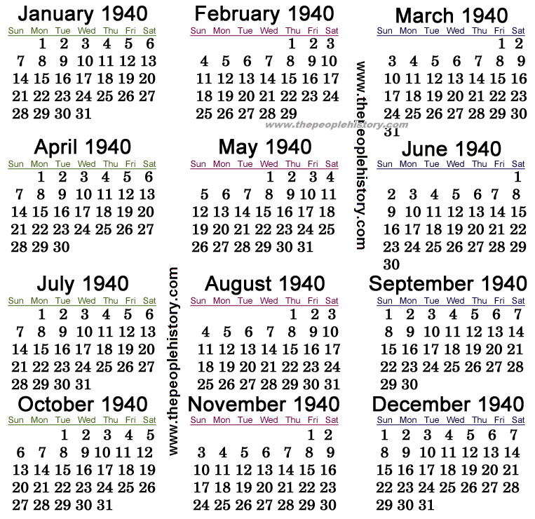 1940 Calendar