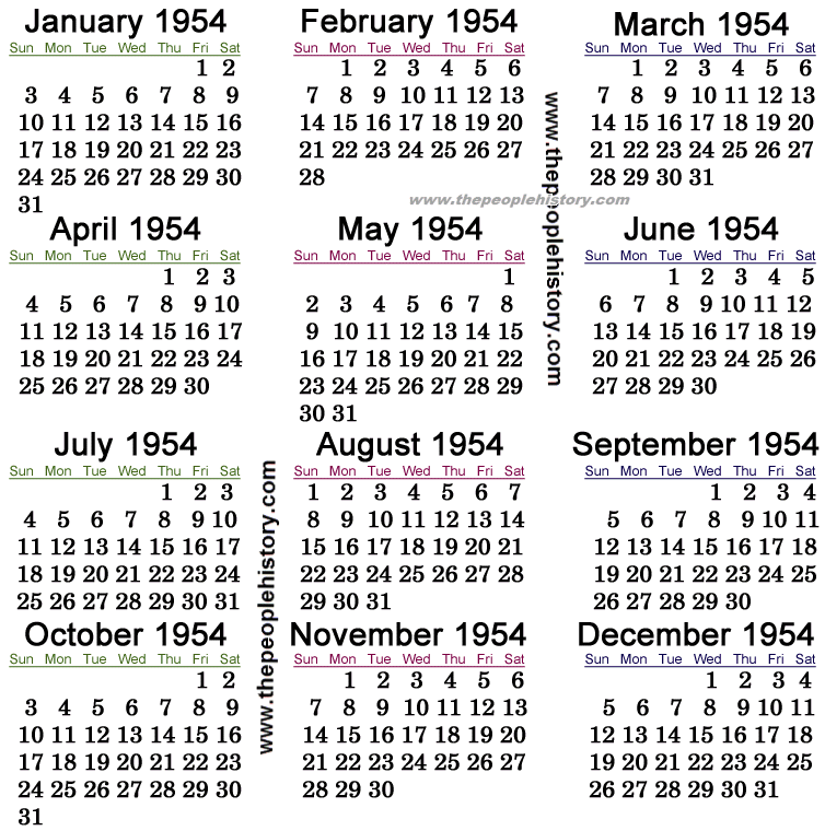 1954 Calendar