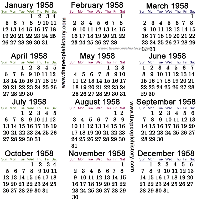 1958 Calendar