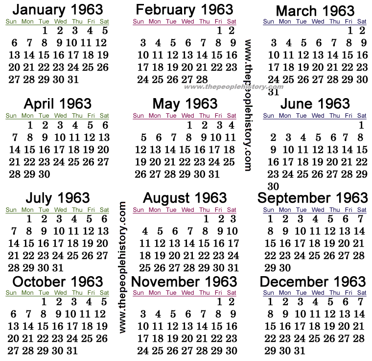 1963 Calendar