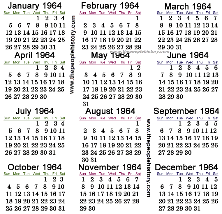 1964 Calendar