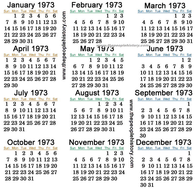 1973 Calendar