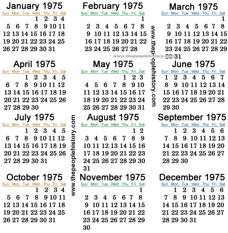 1975 Calendar