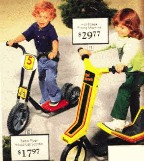 Boys Motocross Scooter and the Hot Streak Riding Machine Scooter from the late 70's