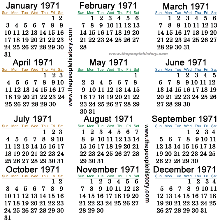 1971 Calendar